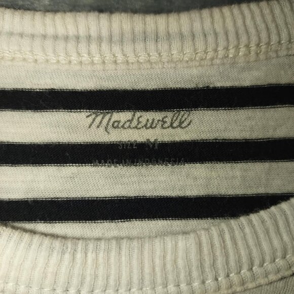 Madewell Women's M Ivory & Navy Blue Stripes Crewneck Short Sleeve Nautical Tee - Picture 2 of 8